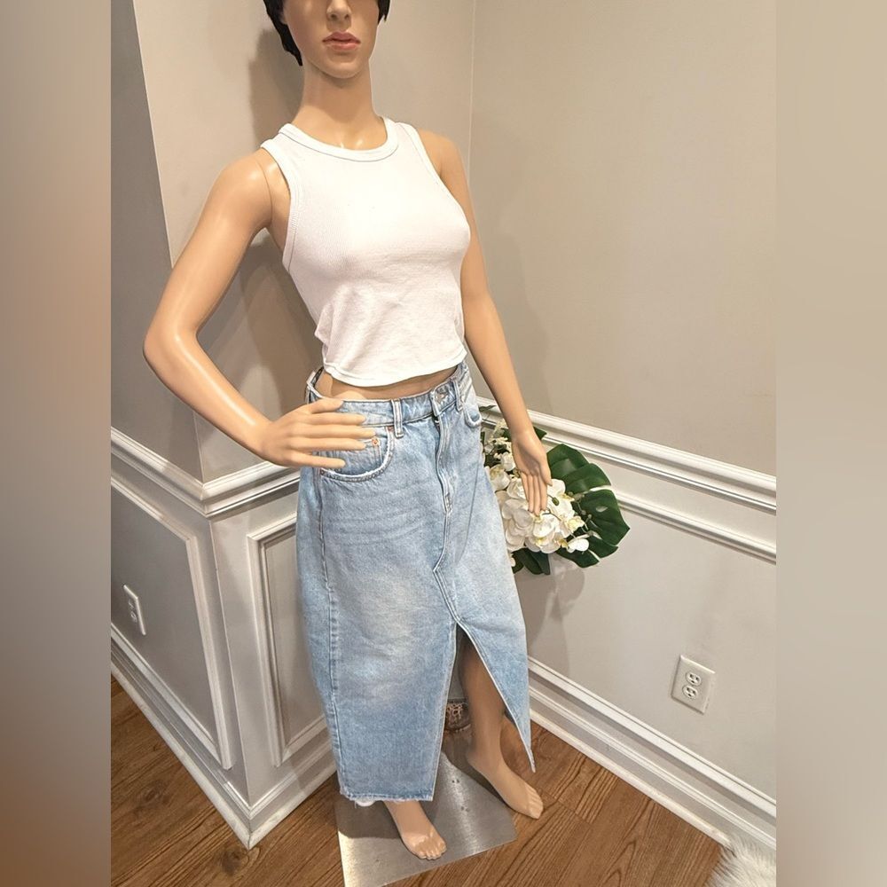 Midi light wash denim skirt